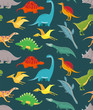 Dinosaur seamless pattern. Cute kids dinosaurs, colorful dragons. Vector wallpaper
