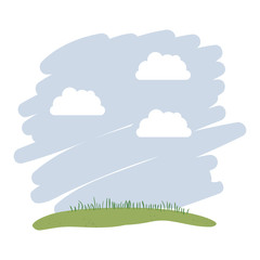 Sticker - watercolor landscape silhouette of sky with clouds and grass field