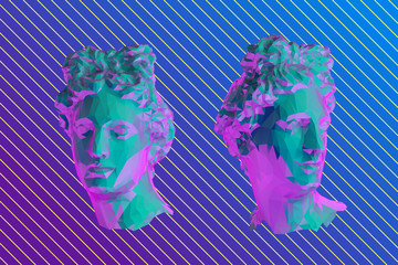 Vaporwave Greek Apollo Head Vector 3D Rendering