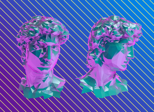 Vaporwave David Sculpture Head Vector 3D Rendering