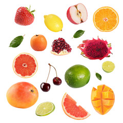 Wall Mural - Collage of different fruits on a white background