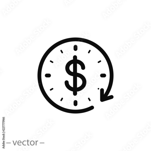 Fotomural time is money icon, dollar with clock linear sign isolated on white background -