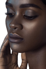 Canvas Print - Young beautiful black woman with clean perfect skin makeup