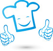 Kochmütze mit Händen und Lächeln, Koch, Becker, Logo