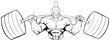 Line art illustration of strong Spartan warrior doing squats with a barbell on white background.