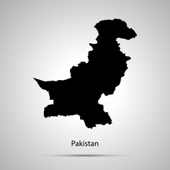 Wall Mural - Pakistan country map, simple black silhouette on gray