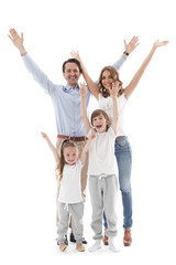 Wall Mural - Happy family with raised hands