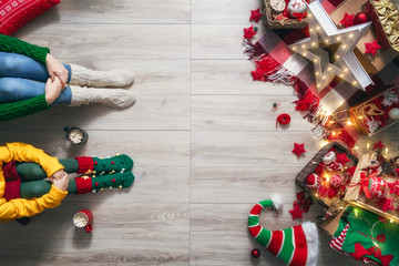 family preparing for Christmas