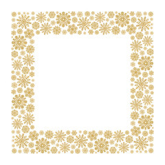 Wall Mural - Christmas frame with gold snowflakes. Border of sequin confetti. Glitter powder sparkling background