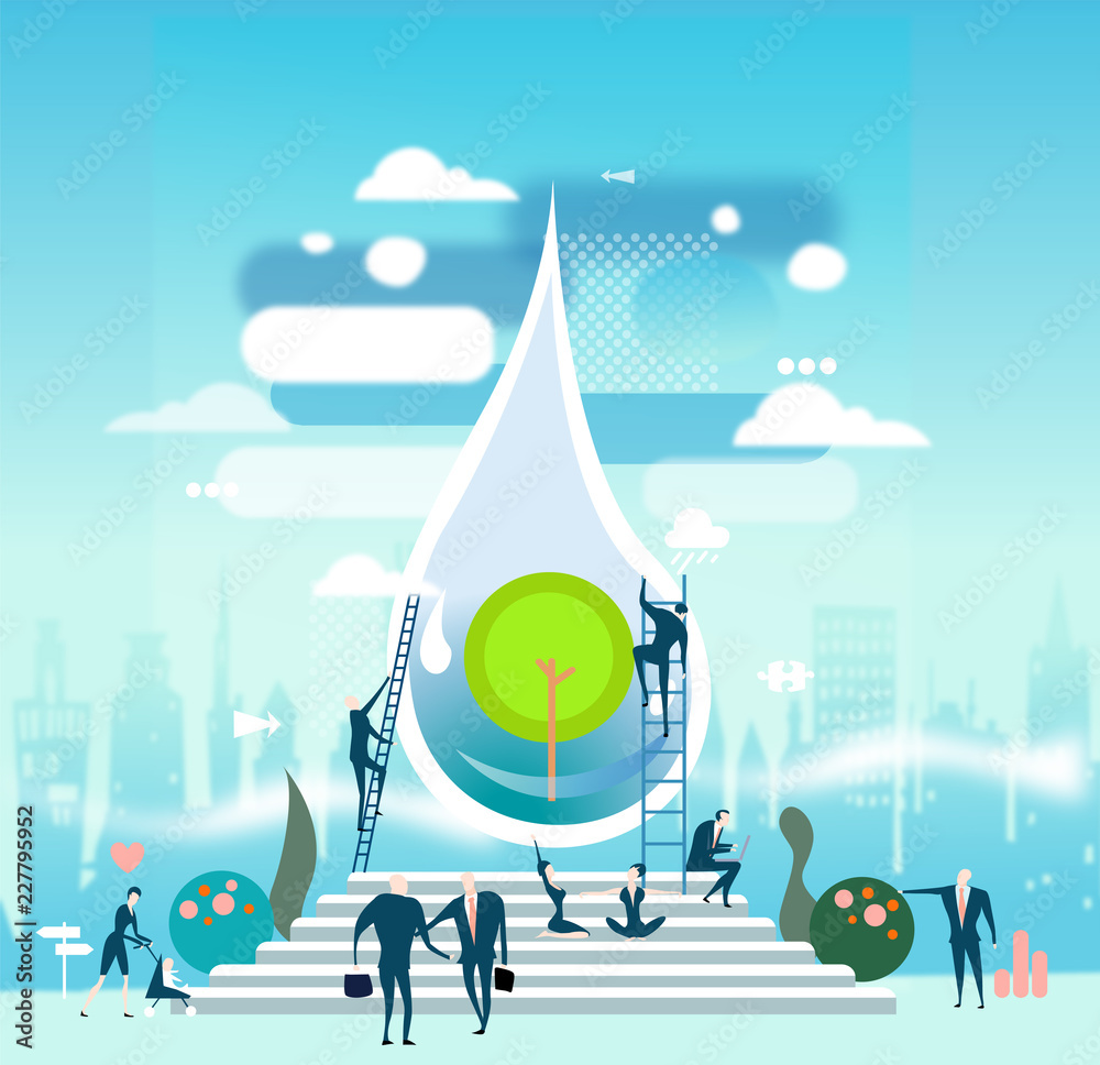 Business people working together towards the clean future. Water and ...