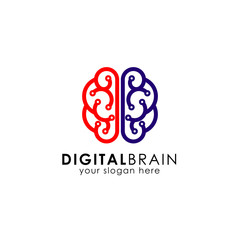 Canvas Print - digital brain logo design template. electric brain logo vector icon