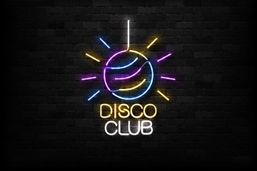 Wall Mural - Vector realistic isolated neon sign of Disco Club logo for decoration and covering on the wall background. Concept of dj and night club.