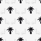 Fototapeta Dinusie - Seamless patterns consist of palm trees and repeating dinosaurs.