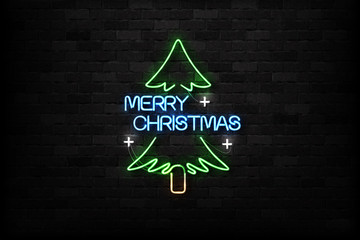 Wall Mural - Vector realistic isolated neon sign of Merry Christmas logo for decoration and covering on the wall background. Concept of Happy New Year.