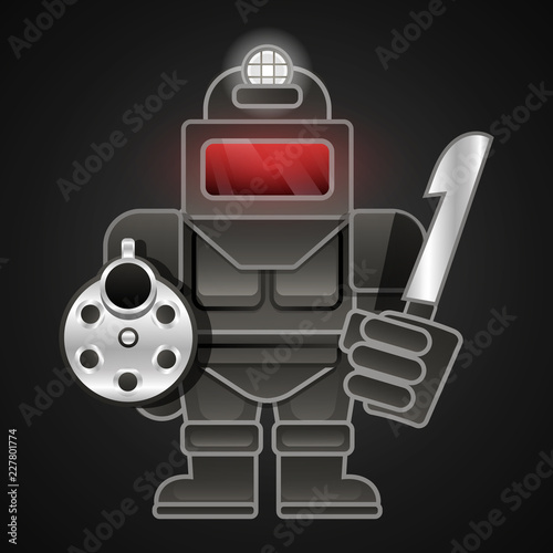 Fotografia, Obraz Healthy man killer in armor with a gun and a knife