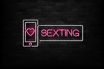 Wall Mural - vector realistic isolated neon sign of sexting logo for decoration and covering on the wall backgrou