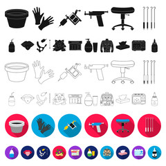 Wall Mural - Tattoo, drawing on the body flat icons in set collection for design. Tattoo salon and equipment vector symbol stock web illustration.