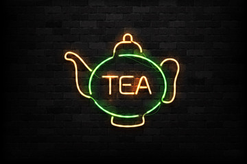 Wall Mural - Vector realistic isolated neon sign of Tea logo for decoration and covering on the wall background.