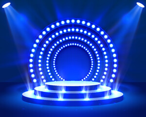 stage podium with lighting, stage podium scene with for award ceremony on blue background, vector il