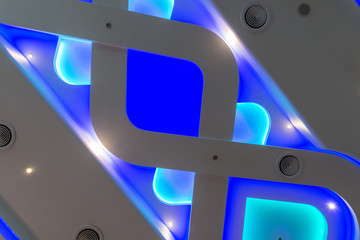  Close up of blue led lights ornament on ceiling