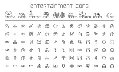 thin line entertainment icons set on white background