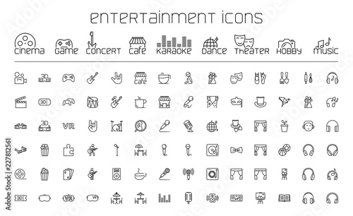 Cuadros en Lienzo thin line entertainment icons set on white background