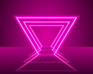 Neon show light podium purple background. Vector illustration