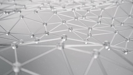Poster - Slow motion of molecular structure at the level of atoms. Slow motion of triangular mesh with particles. Science concept