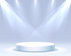 stage podium with lighting, stage podium scene with for award ceremony on blue background, vector il