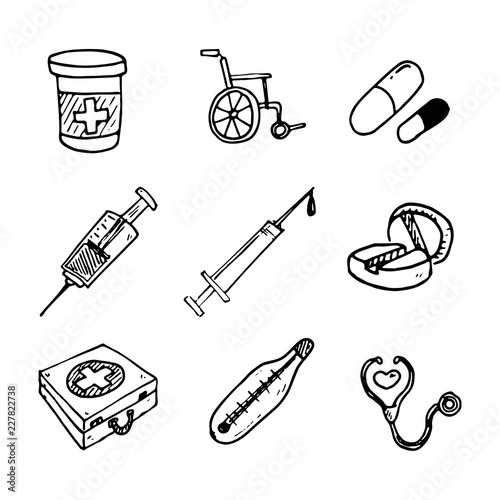 Set Of Different Medical Icons Of Wound Care And Treatments For Medical Info Graphics Hand Drawn Cartoon Sketch Vector Illustration Sketch Style Icon Buy This Stock Vector And Explore Similar Vectors