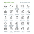 Recycling Icons - Outline styled icons, designed to 48 x 48 pixel grid. Editable stroke.