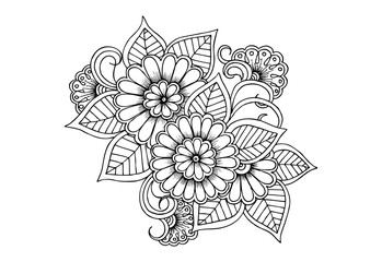 Wall Mural - Page for coloring book. Outline flowers. Doodles in black and white