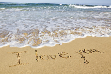 Poster - word written in sand on the beach