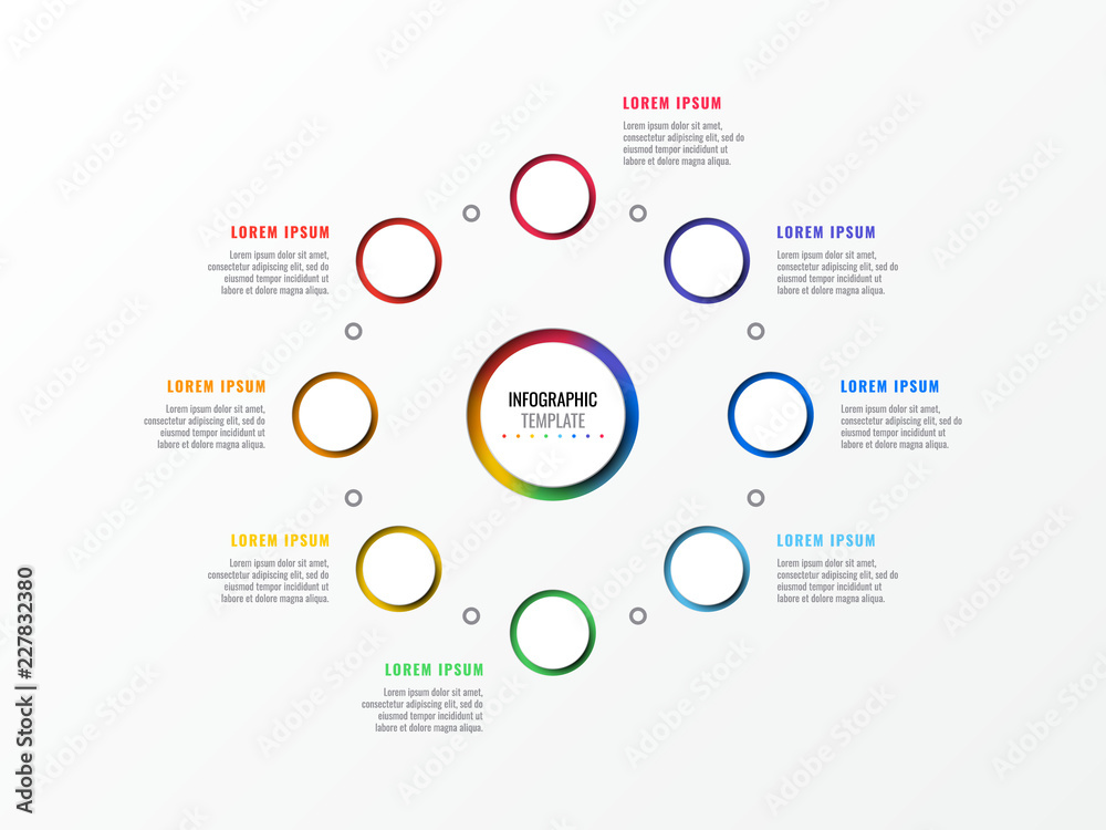 eight steps design layout infographic template with round 3d realistic ...