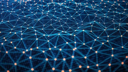 Aufkleber - Provides security access with binary code. Concept of binary code. Digital numbers one and zero on a blue background with volumetric light abstract connections of lines with dots forming triangles
