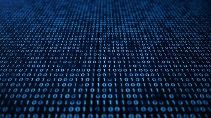 Aufkleber - Provides security acces with binary code. Concept of binary code. Digital numbers one and zero on a blue background with volumetric light