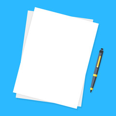 Wall Mural - Blank sheet of papers and pen. Modern flat design graphic elements. Vector illustration