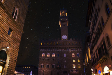 Wall Mural - Starry sky over Palazzo Vecchio in Piazza della Signoria in Florence