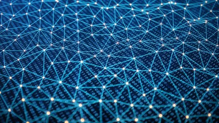Aufkleber - Provides security access with binary code. Concept of binary code. Digital numbers one and zero on a blue background with volumetric light abstract connections of lines with dots forming triangles