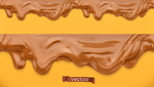 Caramel Flows. Peanut Butter. Chocolate Spread. Seamless Pattern. 3d Vector
