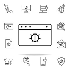Poster - bug in the browser icon. Virus antivirus icons universal set for web and mobile
