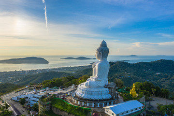 aerial view Phuket Big Buddha is one of the island most important and revered landmarks on the island..big Buddha is on the top of high mountain can see around the Phuket island when you are there