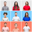 © Krakenimages.com - Collage of group of young people over colorful isolated background with serious expression on face. Simple and natural looking at the camera.