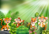 Fototapeta Pokój dzieciecy - Nature scene with wild animals cartoon