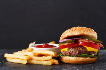 Wall Mural - burger with french fries