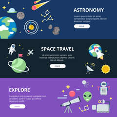 Wall Mural - space banners. moon and solar system with planets with satellites near earth and rocket or spaceship