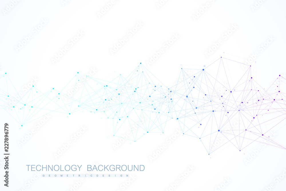 Abstract plexus background with connected lines and dots. Wave flow ...