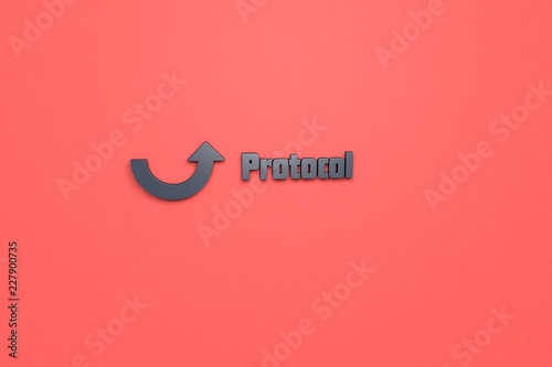 Fotografía 3D illustration of Protocol, dark grey color and dark grey text with red background