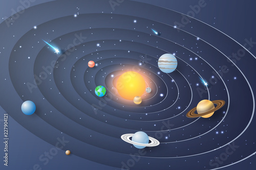 Fotomural Paper art of Solar system circle background