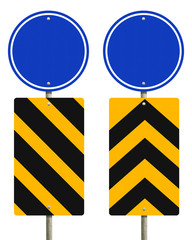 Wall Mural - Empty blue road sign and danger and straight road signs with isolated on white background. Objects clipping path